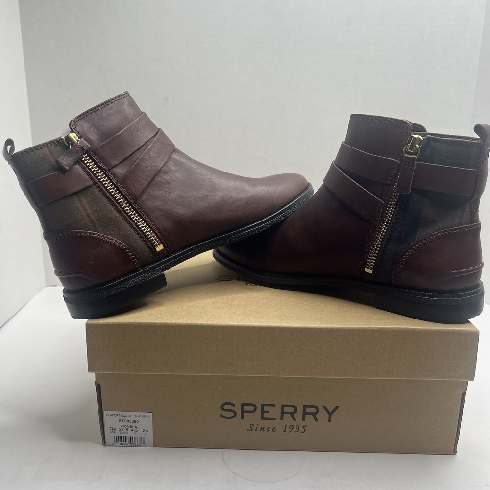 Sperry Top-Sider Seaport Bootie Brown Leather Ankle Boots Womens 7 M STS83860